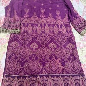 Embroidered Purple Tunic with Pink Accents